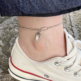 925 Silver Anklet Square Stars Zircon Heart Pendant Chain