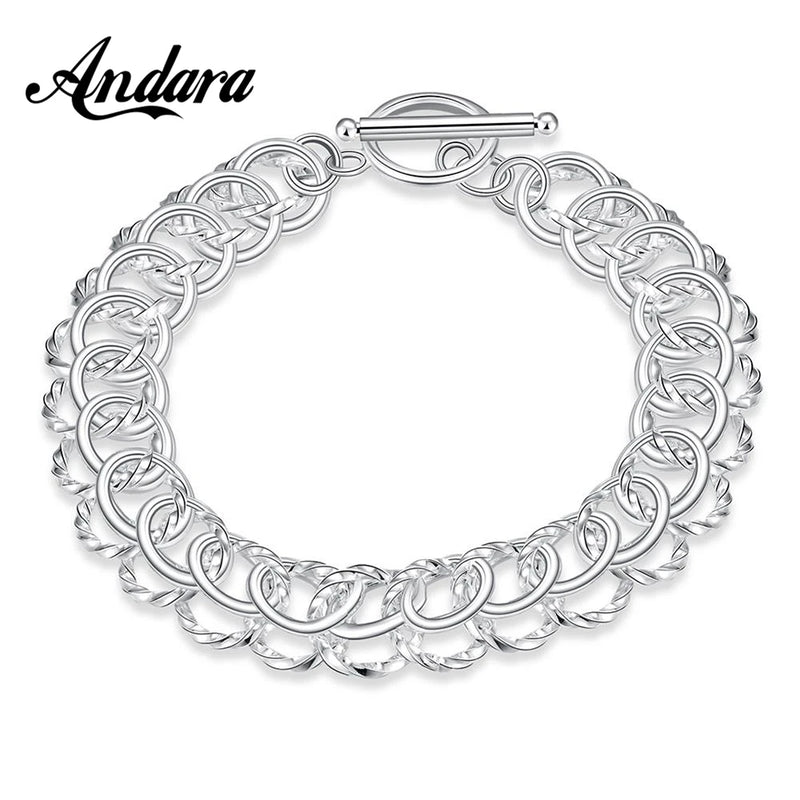 925 Silver Circle Bracelet Men Women Jewelry
