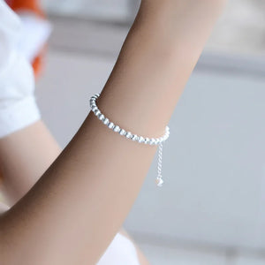 925 Silver Bracelet Matte Round Beads Jewelry Gift