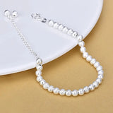 925 Silver Bracelet Matte Round Beads Jewelry Gift