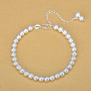 925 Silver Bracelet Matte Round Beads Jewelry Gift