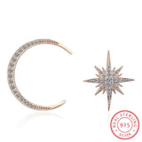 925 Silver Earrings Asymmetric Stars Moon Wedding Banquet Gift