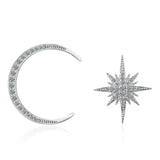 925 Silver Earrings Asymmetric Stars Moon Wedding Banquet Gift