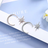 925 Silver Earrings Asymmetric Stars Moon Wedding Banquet Gift