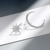 925 Silver Earrings Asymmetric Stars Moon Wedding Banquet Gift