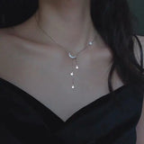 925 Silver Moon & Stars Tassel Necklace for Student Female