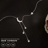 925 Silver Moon & Stars Tassel Necklace for Student Female