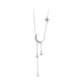 925 Silver Moon & Stars Tassel Necklace for Student Female