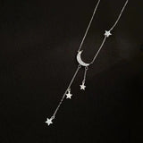 925 Silver Moon & Stars Tassel Necklace for Student Female