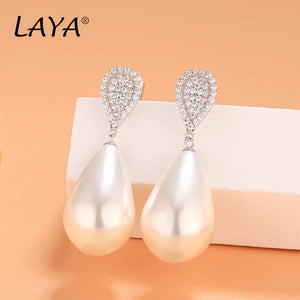 925 Silver CZ Shell Pearl Drop Earrings Birthday Wedding Jewelry