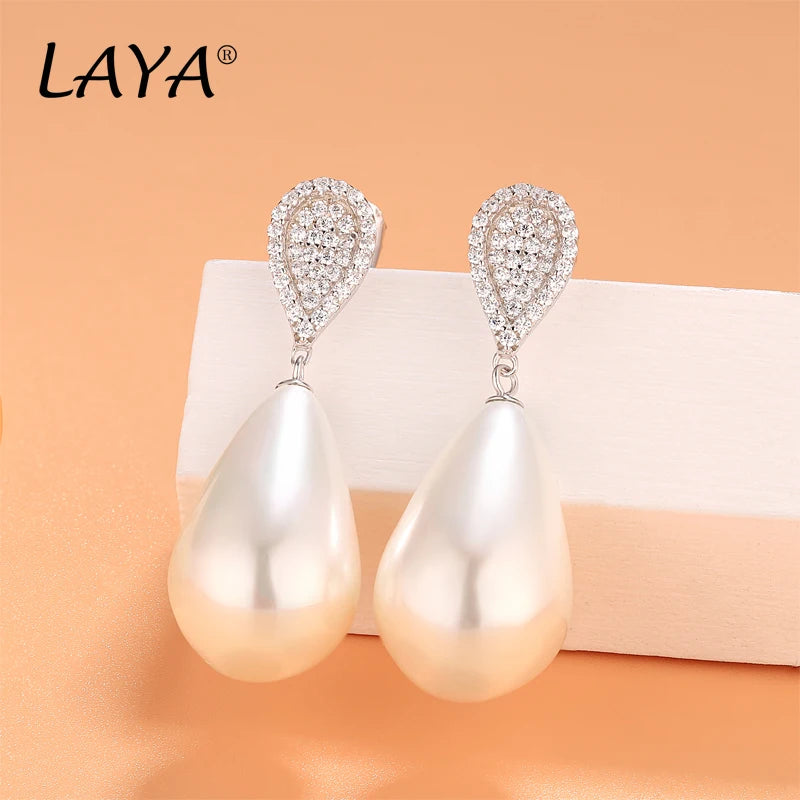 925 Silver CZ Shell Pearl Drop Earrings Birthday Wedding Jewelry