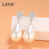 925 Silver CZ Shell Pearl Drop Earrings Birthday Wedding Jewelry