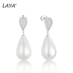 925 Silver CZ Shell Pearl Drop Earrings Birthday Wedding Jewelry