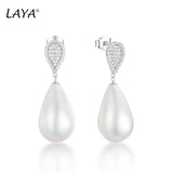 925 Silver CZ Shell Pearl Drop Earrings Birthday Wedding Jewelry