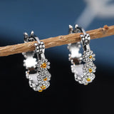925 Silver Daisy Piercing Hoop Earrings Classic Jewelry Gift