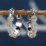925 Silver Daisy Piercing Hoop Earrings Classic Jewelry Gift