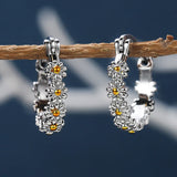 925 Silver Daisy Piercing Hoop Earrings Classic Jewelry Gift