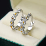 925 Silver Daisy Piercing Hoop Earrings Classic Jewelry Gift