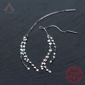 925 Silver Dangle Rhinestone Drop Earrings Ear Line Women Snake Chain Tassel