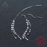 925 Silver Dangle Rhinestone Drop Earrings Ear Line Women Snake Chain Tassel