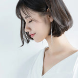 925 Silver Dangle Rhinestone Drop Earrings Ear Line Women Snake Chain Tassel