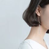 925 Silver Dangle Rhinestone Drop Earrings Ear Line Women Snake Chain Tassel