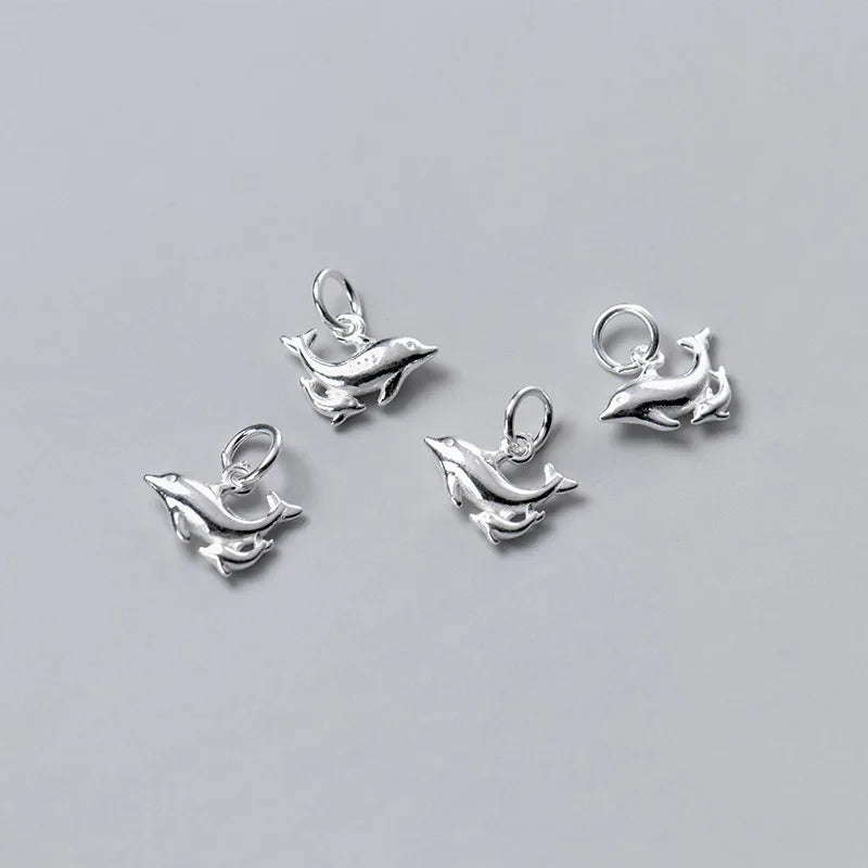 925 Silver Double Dolphins Dangle Charms for Bracelets