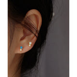 925 Silver Opal Zircon Pearl Stud Earrings