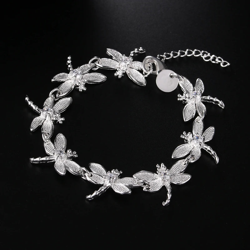 925 Sterling Silver Dragonfly Bracelet Cuff Bangle Women Jewelry