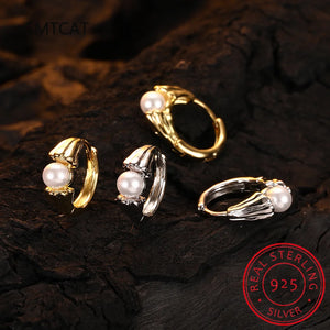 925 Silver Natural Pearl Huggie Hoop Earrings for Women