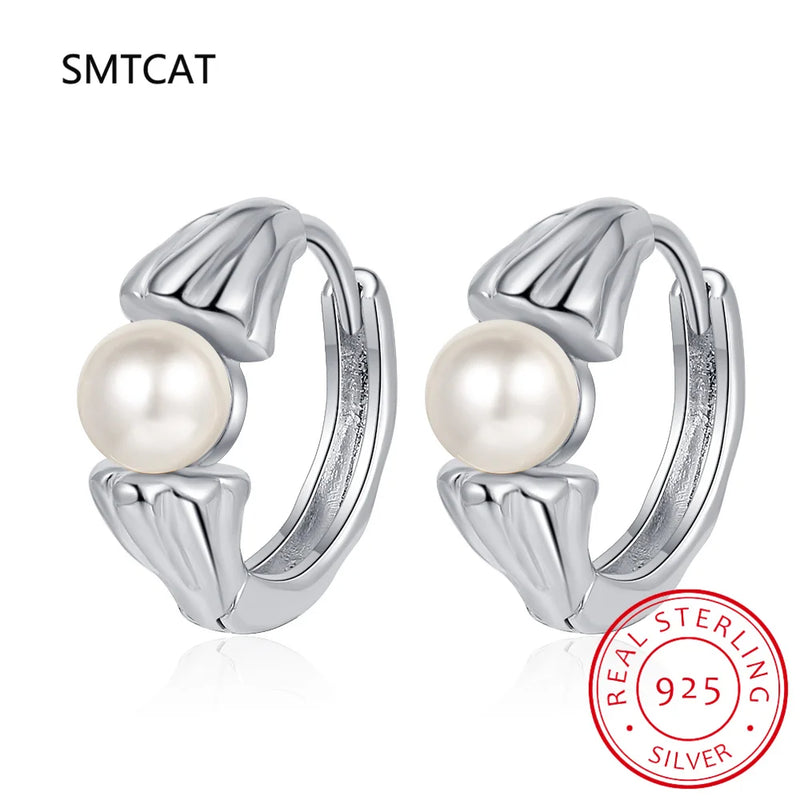 925 Silver Natural Pearl Huggie Hoop Earrings for Women