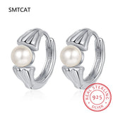 925 Silver Natural Pearl Huggie Hoop Earrings for Women