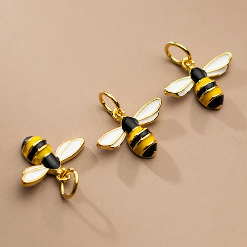 925 Sterling Silver Bee Dangle Charm Bracelets Necklace Silver Pendants