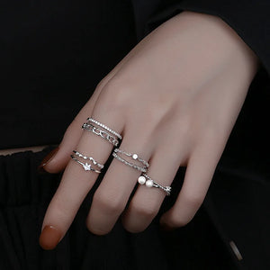 925 Silver Cross Pearl Star Ring Zircon Jewelry Gift