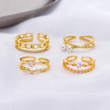 925 Silver Cross Pearl Star Ring Zircon Jewelry Gift