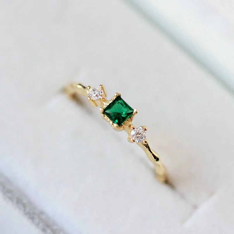 925 Silver Green Zircon Rings 14k Plated Emeralds Wedding Jewelry