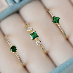 925 Silver Green Zircon Rings 14k Plated Emeralds Wedding Jewelry
