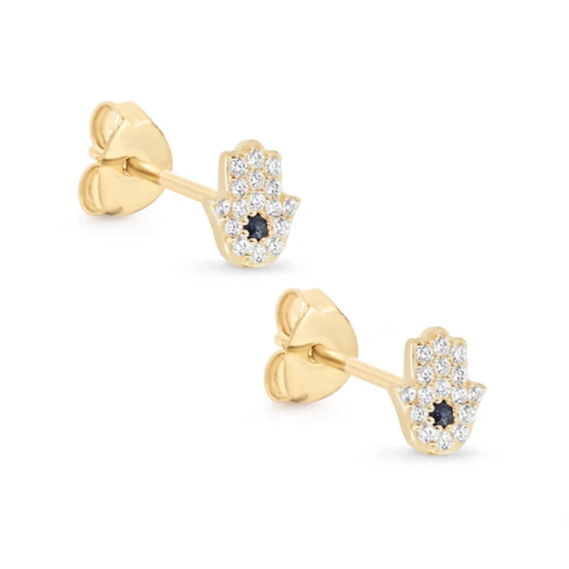 925 Silver Hamsa Hand CZ Stud Earrings Silver Jewelry Gift