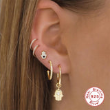925 Silver Hamsa Hand CZ Stud Earrings Silver Jewelry Gift