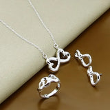925 Silver Heart Necklace Earrings Rings Set for Women