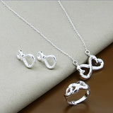 925 Silver Heart Necklace Earrings Rings Set for Women