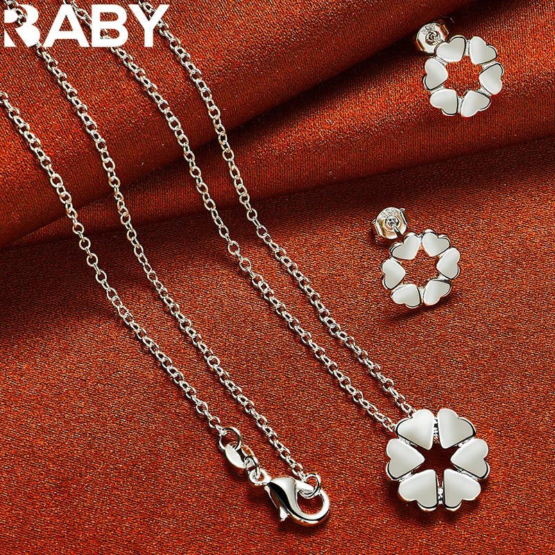 925 Silver Heart Grass Pendant Set, Wedding Party Jewelry