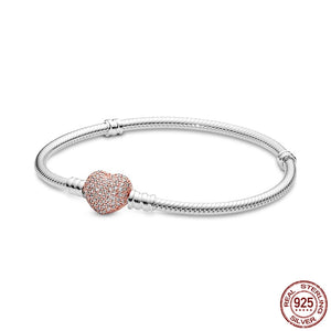925 Silver Heart Snake Bone Chain Family Tree Bracelet for Charm Beads DIY