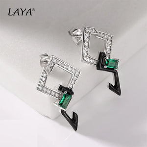 925 Silver Green Crystal Enamel Earrings Wedding Jewelry