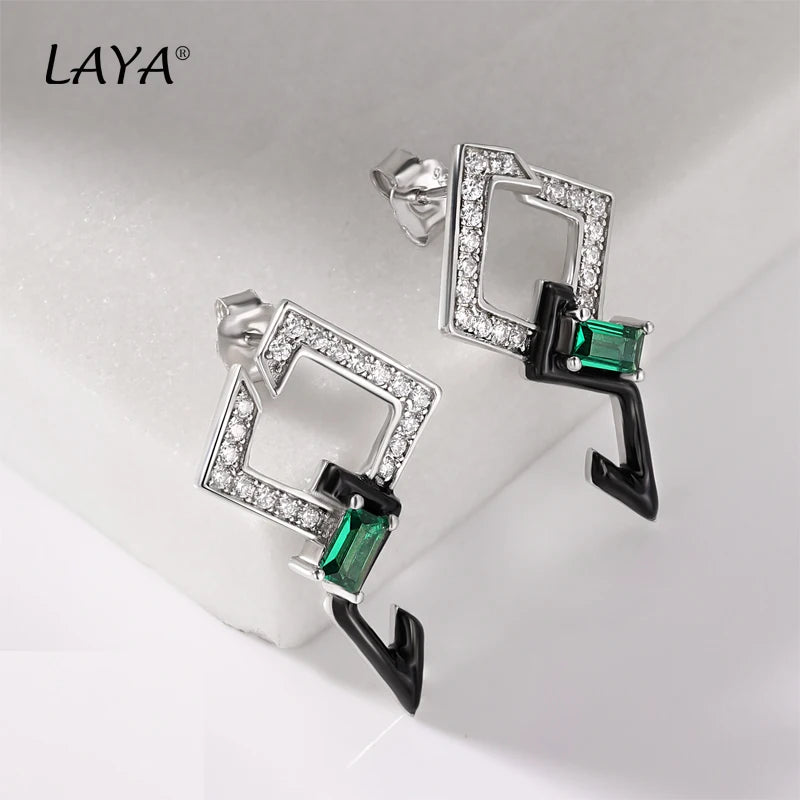 925 Silver Green Crystal Enamel Earrings Wedding Jewelry