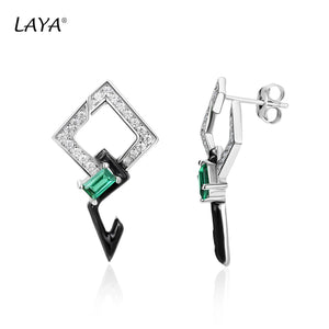 925 Silver Green Crystal Enamel Earrings Wedding Jewelry