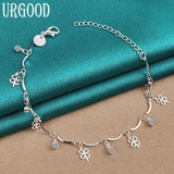 925 Silver Clover Pendant Bracelet Women Party Birthday Gift
