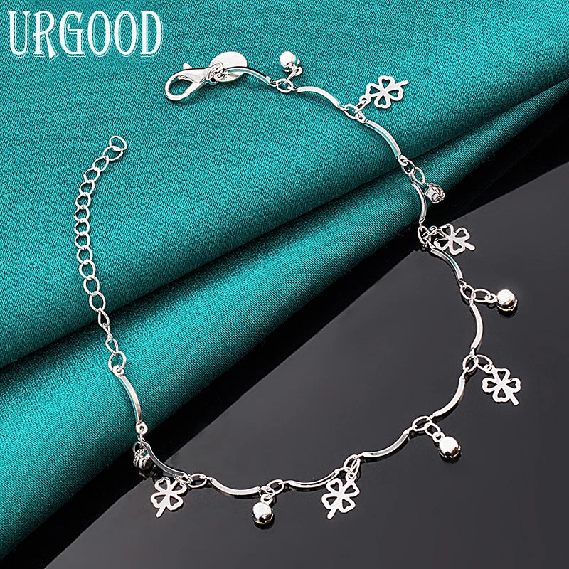 925 Silver Clover Pendant Bracelet Women Party Birthday Gift