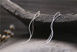 925 Silver Curve Ear Line Long Earrings Wave Tassel Dangle Drop Earrings