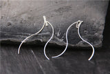 925 Silver Curve Ear Line Long Earrings Wave Tassel Dangle Drop Earrings